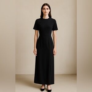 Vintage Evan Picone Maxi Dress 90s Black Short Sleeve Slit Full Length S…​​​